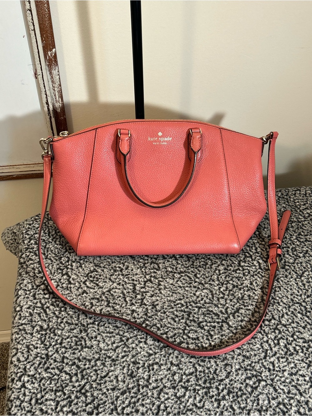 kate spade Coral Pebbled Leather Satchel with Crossbody Strap